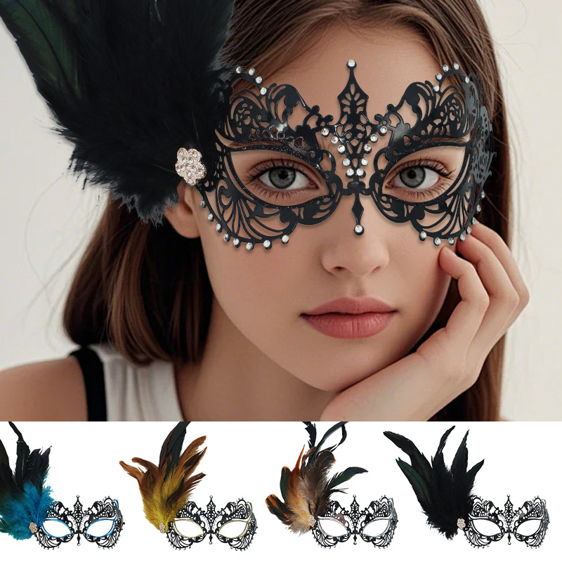 Kids Face Mask - Halloween halfgelaatsmasker met glittersteentjes, metalen ijzeren